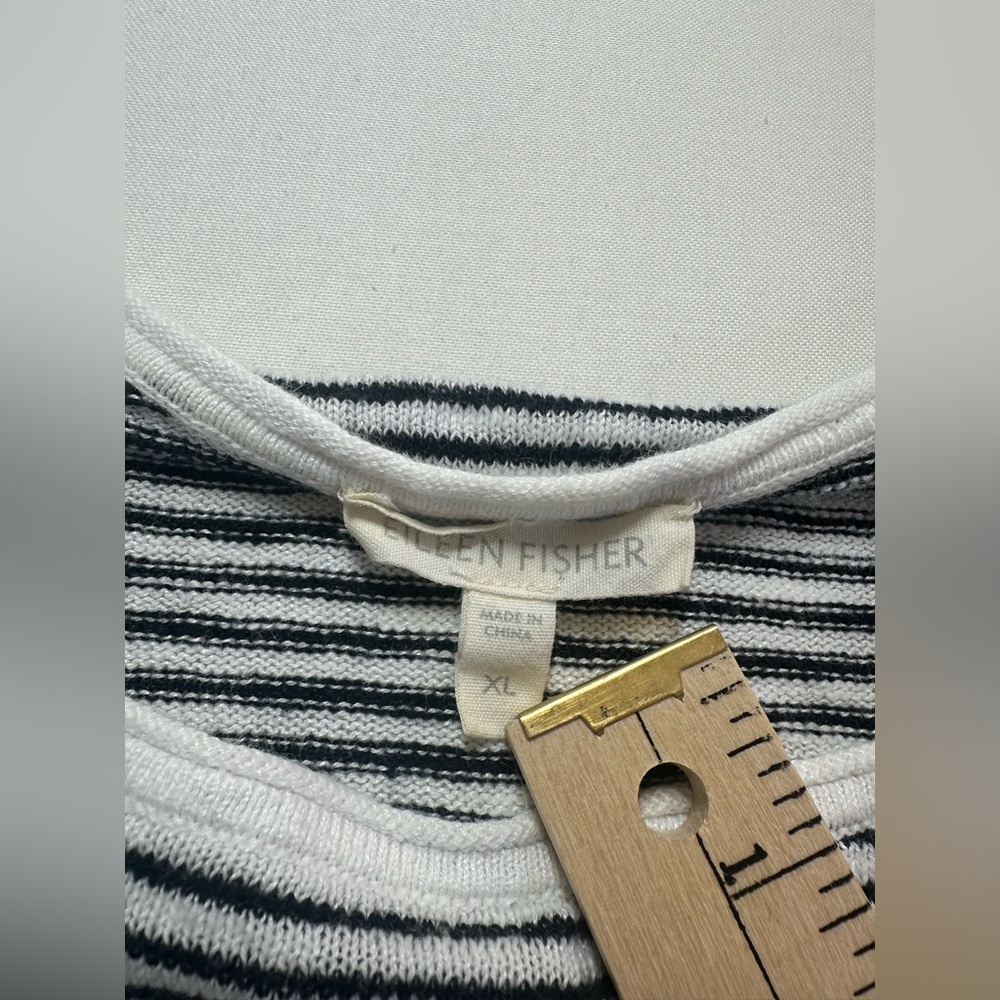 EILEEN FISHER BOATNECK LINEN BLEND STRIPED SWEATER Size XL 3/4 Sleeve GUC - Picture 4 of 7